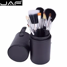 JAF Brand 12pcs Makeup Brushes Kit Holder Tube Convenient Portable Leather Cup Natural Hair Synthetic Duo