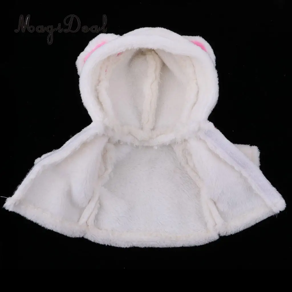 Cute Plush Coat with Ears Hat for 25cm Mellchan Baby Doll Clothes Accessory White