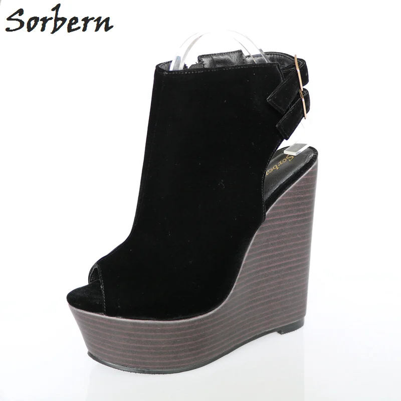 

Sorbern Black Open Toe Wedge High Heels Shoes Side Zipper Platform Spring Style Shoes Women Heels Ladies Shoes Custom Colors