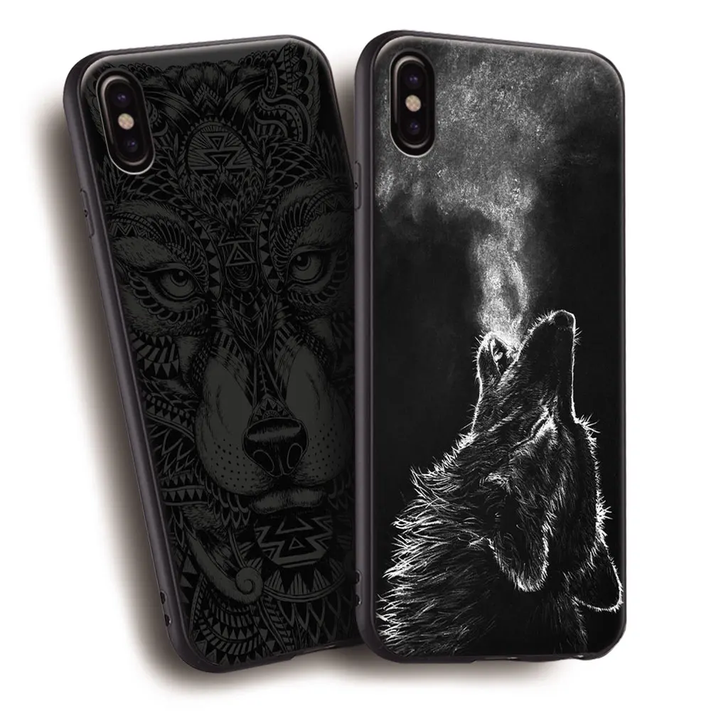 

Wolf Black Totem Animal Pattern TPU Soft Silicone Phone Case Cover Shell For Apple iPhone 5 5s Se 6 6s 7 8 Plus X XR XS MAX