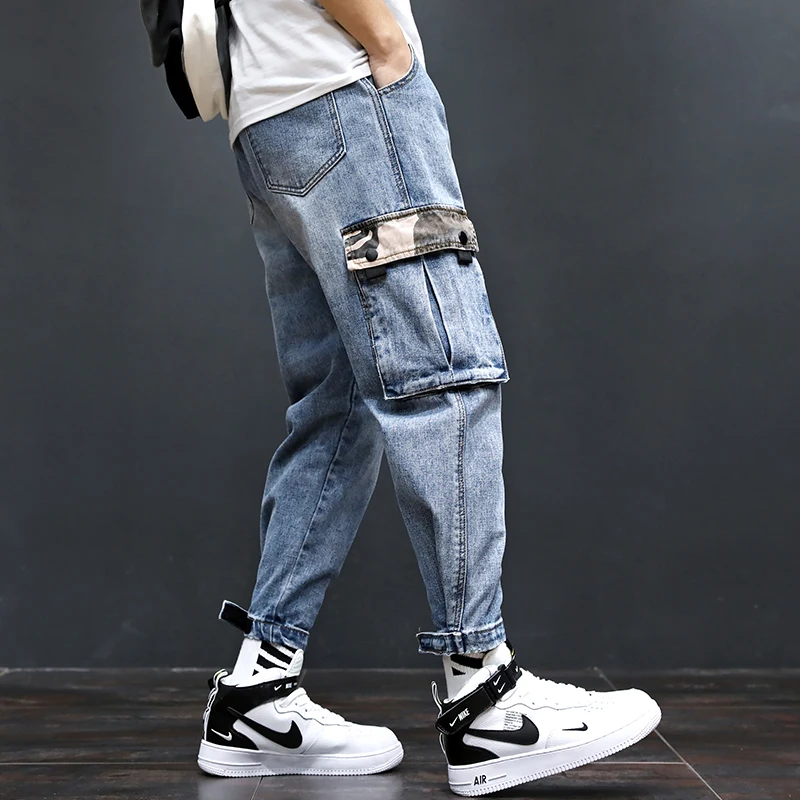 

Men's tooling jeans 2019 summer new Japanese loose tooling style nine points jeans young people fashion trend men's clothing