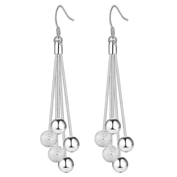 

Silver 925 Jewelry Women's Earrings Fashion Jewelery Beads Long Earrings for Women 5 Line Tassel Eardrop Female Accessories Gift