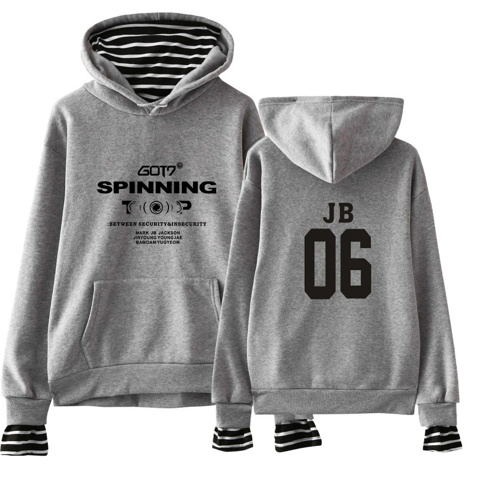  GOT7 Kpop Hoodies Sweatshirt Women Fake Two Piece Female Casual Printed Letter Long Sleeve Korean H