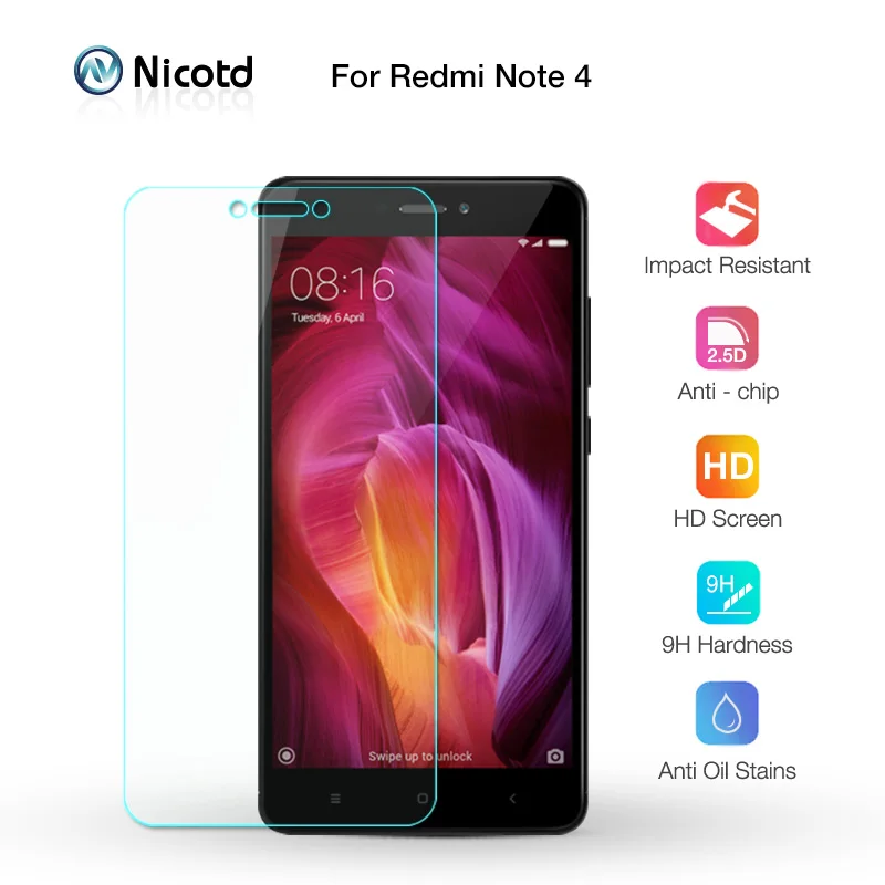 

Transparent Tempered Glass For Xiaomi Redmi Note 4 Front Film For Redmi Note 4 Screen Protective Screen Glass Film 9H