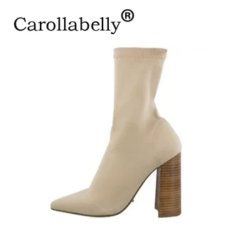 

Carollabelly 2019 Western Style Women Boots Over The Ankle Boots Square High Heel Ladies Fashion Boots Size 33-40