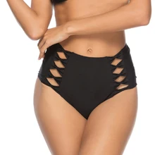 Женское модное черное бикини нижняя часть купального костюма сплошной цвет купальник с бантиком Шорты для плавания Высокая талия бикини Biquini mujer