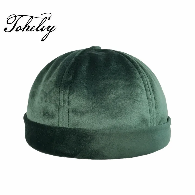

New style Men Women Black velvet Skullcap Sailor Cap Worker Hat Sailor Pumpkin hat Rolled Cuff Retro Fashion Brimless New NEW