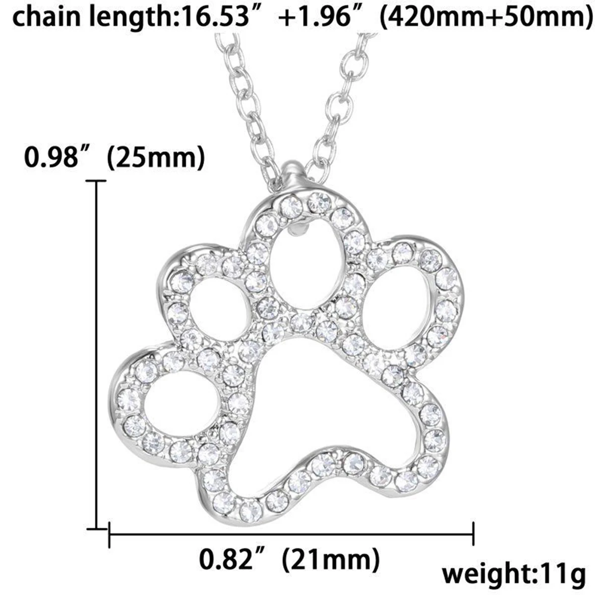 Charming Cat Dog Puppy Paw Print Heart Shape Pendant Necklace Black White Crystal Animal Pet Footprint Necklace For Women Grils