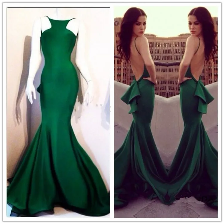 

2016 New Arrivals Custom Made Evening Dresses Handmade Appliques Pleat Green Satin Elegant Mermaid Floor-Length Prom Gowns