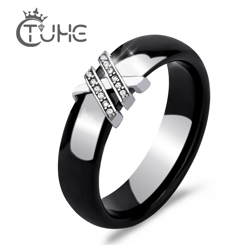 Женское керамическое кольцо с цирконом класса ААА черное или белое|fashion rings for