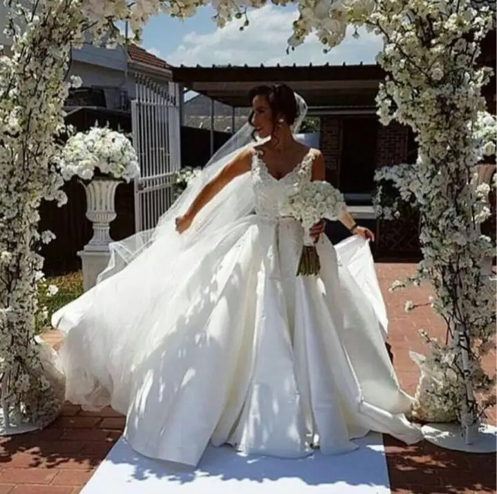 Vestido де noiva Старинные Свадебные Платья 2017 В Шея Белые Кружева Длина Пола На Заказ