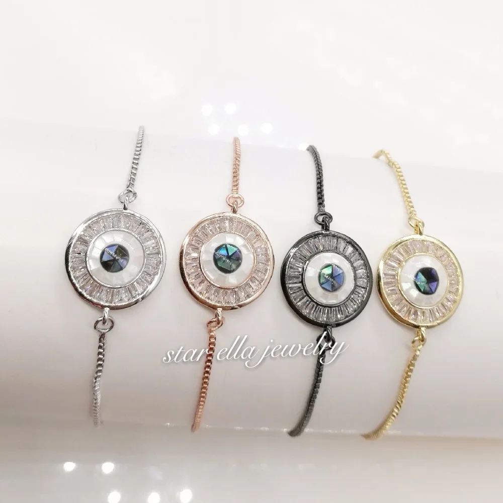 

10pcs/lot 4Colors Micro Pave Big Square Cubic Zirconia Abalone Round Evil Eye Link Chain Bracelets Pulseras Fashion Jewelry