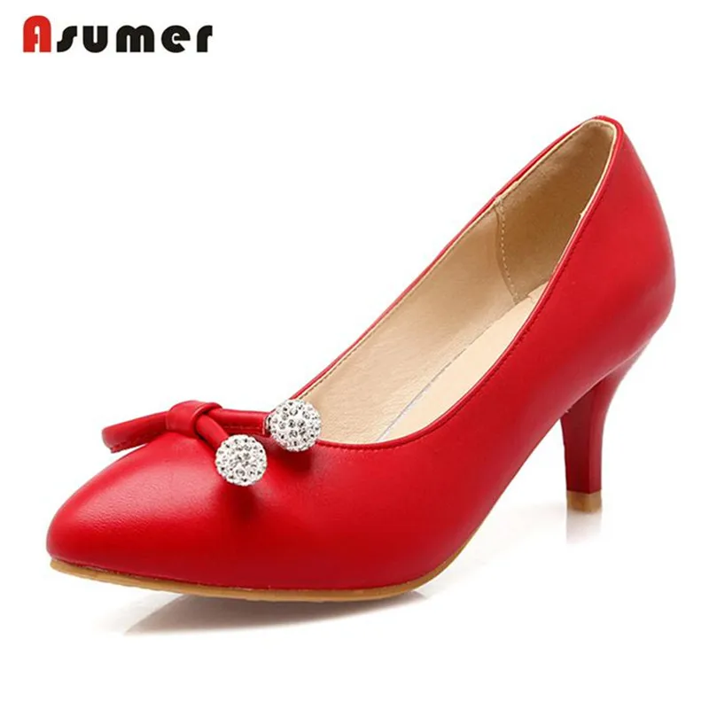 Asumer Pumps high thin heels shoes poined toe elegant wedding shoes large size 33 43 pu