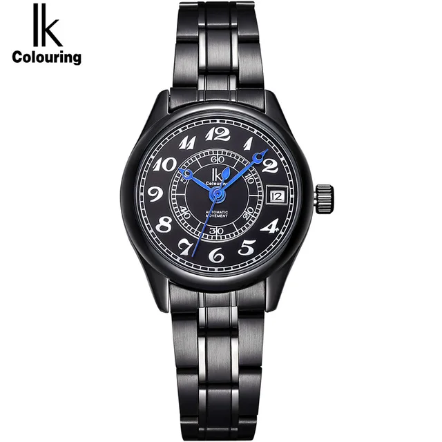 

2018 IK Luxury Brand Number Scale Calendar Stainless Steel Band Automatic Self Wind Movement Hardlex Window Women Watch 4182