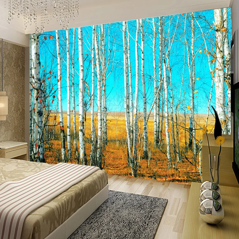 Пользовательские березовый лес 3D Природа Пейзаж фото обои Большая настенная