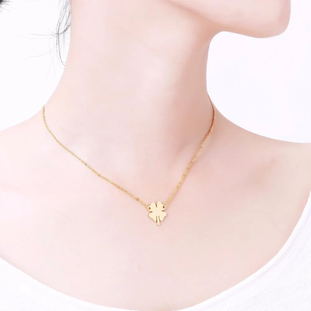 Qinpan Gold Plated Five Leaf Clover Necklace & Earrings Set - Lucky Flower Jewelry For Women
