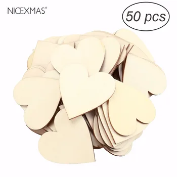

50pcs 60mm Blank Heart Wood Slices Discs Wooden Heart Love Wedding Save Date Message Crafts Ornaments