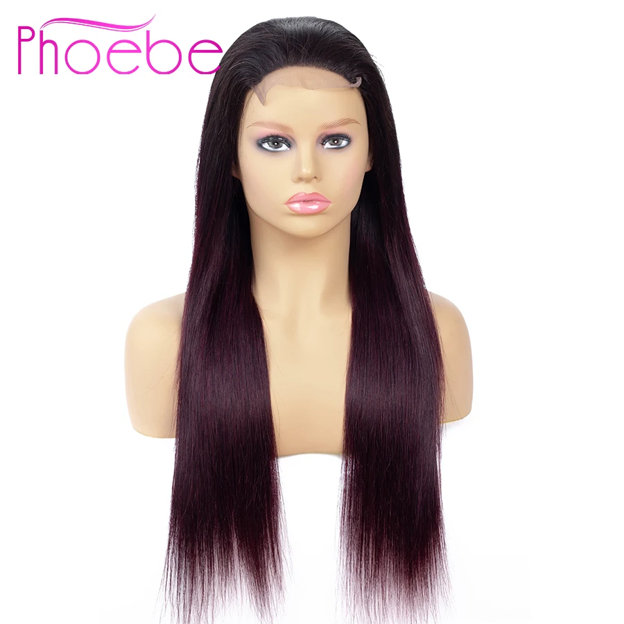 

Phoebe #1B/99J Color Ombre Brazilian Human Hair Lace Front Wigs With Baby Hair 130% Density Remy Hair Straight Lace Closure Wigs