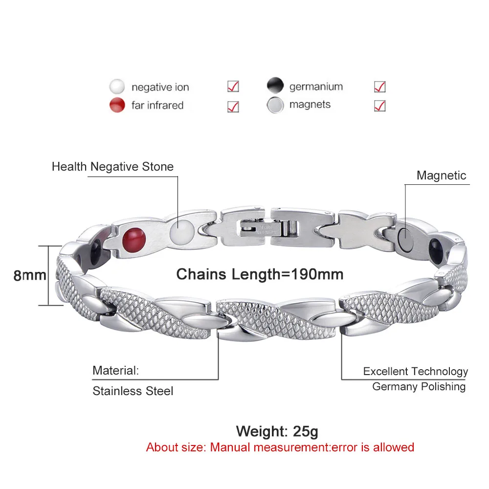 Нержавеющая сталь Золото Черный цвет германий магнитные браслеты для мужчин женщин лечение артрита Здоровый Уход браслет ювелирные изделия