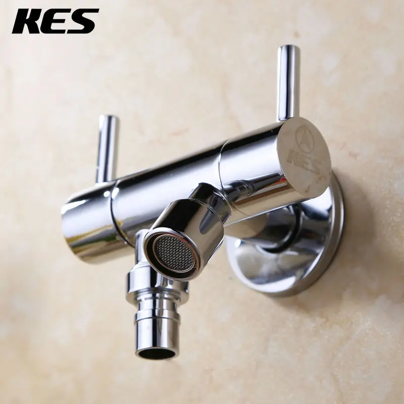 

KES K1011A/B/C/D BRASS Bid Tap 1/2" Double Outlets Separate Control Wall Mount 3-Way Valve T-Valve, Polished Chrome