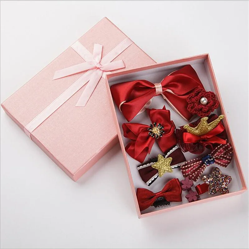 10Pcs/Set New Girls Hair Accessories Cute Gift Box Flower Hair Clip Hair Bows Bunny Hairclip Star Barrette Pearl Heart Headdress