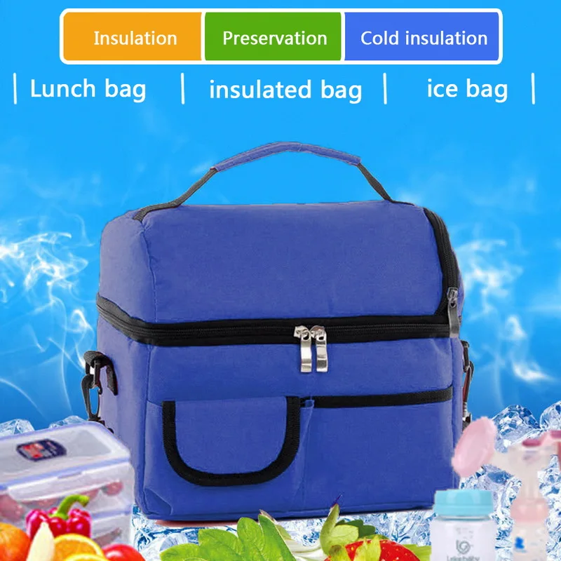 Oeak Double Deck Lunch Tote Thermal Insulation Bag Waterproof Food Fresh Keeping Lunch Bag Multifunction Picnic Box