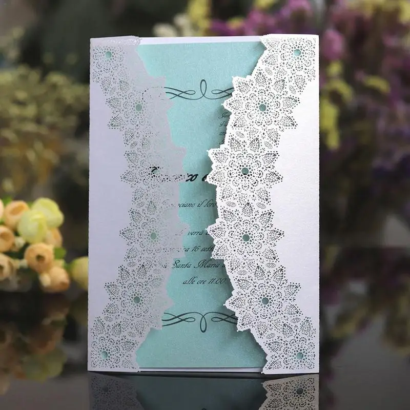  10PCS Elegant Delicate Carved Lace Wedding Anniversary Party Invitations Cards With Bowknots Weddin - 32945691029