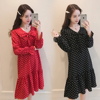 

Goaryunve 2019 Spring Pregnant Women Breastfeeding Dress Long Sleeve Loose Polka Dot Printing Maternity Trumpet/mermaid Dresses