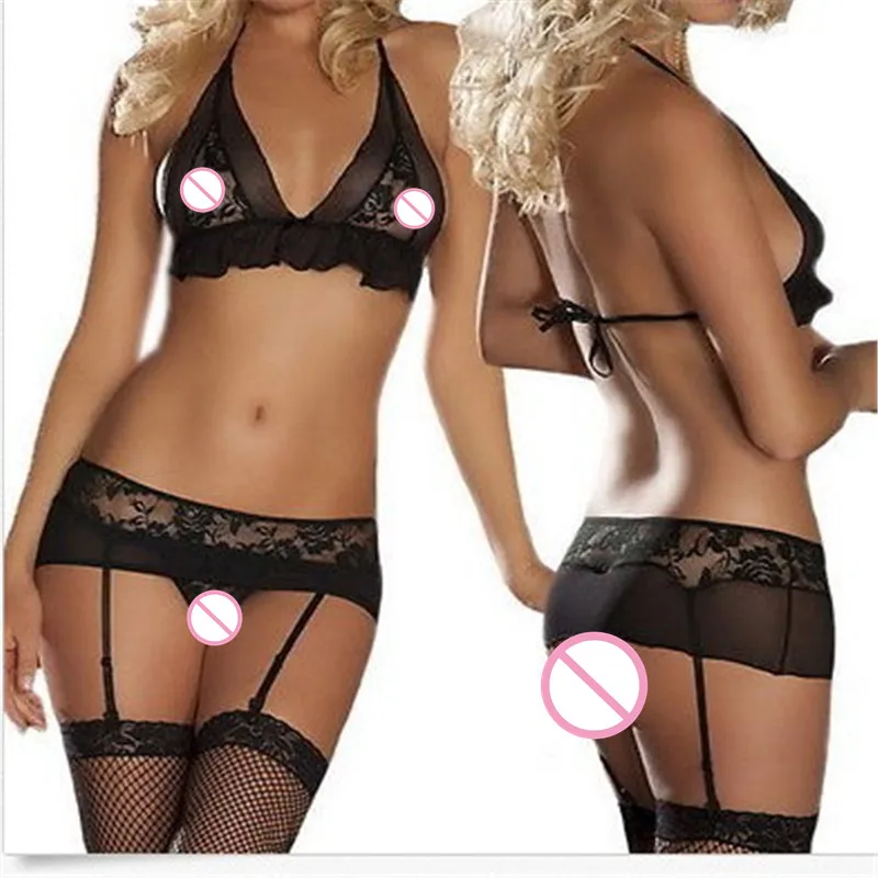 Sexy three piece lingerie sexy lingerie-in Lingerie Sets from Novelty