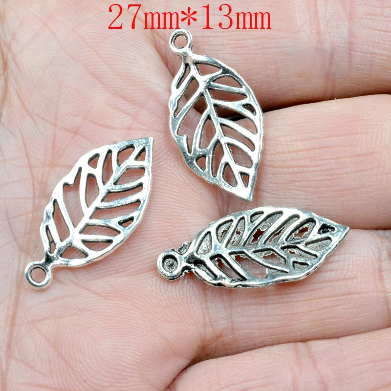 

FLTMRH 10PCS 17*13mm Mini Charms Antique Silver Branches Leaves Feather Shape Pendant Handmade Hanging Crafts for DIY Fashion Vi