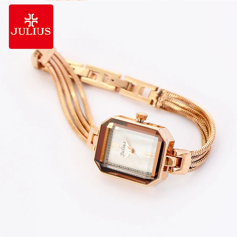 

JULIUS 2018 Rectangle Latest Ladies Watches 7mm Ultra Thin Famous Brand Designer Watch Copper Bracelet Rose Gold Silver JA-716