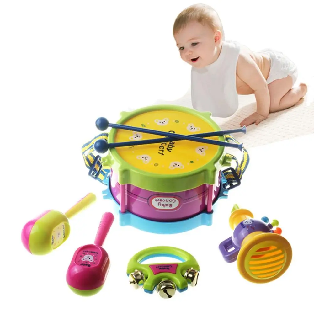 LeadingStar 5Pcs Educational Kids Colorful Plastic Drum Bell Sand