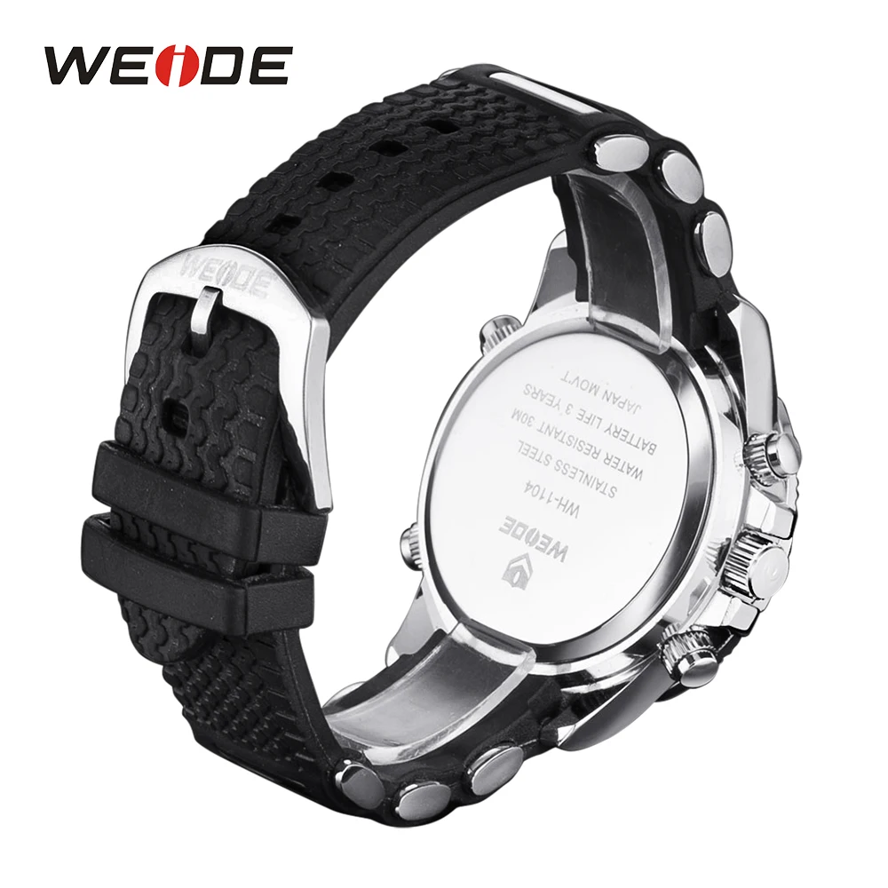 WEIDE Men Luxury Brand Military LCD Luminous Analog Digital Date Week Alarm Display Silicone Strap Wristwatch Relogio Masculino