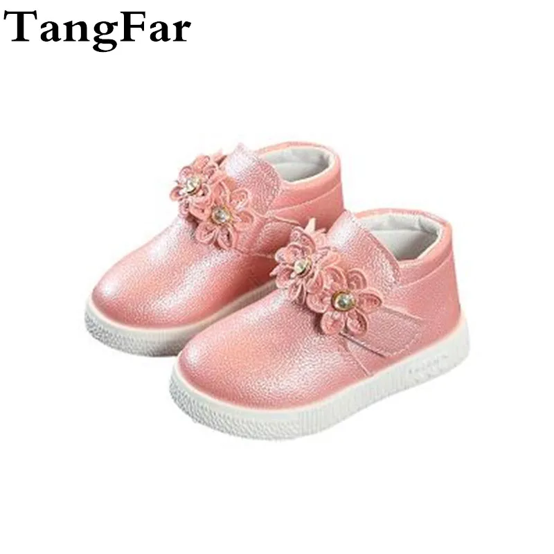 

Hot Girls Flower Leather Boots Pearl Baby Rubber Botas Watertight Princess Short Motorcycle Boot Sneaker Enfant Chaussure