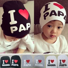 Детские Шапки новорожденных мальчиков Шапки Хлопок Дети шапочка Подставки для фотографий Детские Костюмы трикотажные я люблю маму/Папа Детские шапки мальчик DS39
