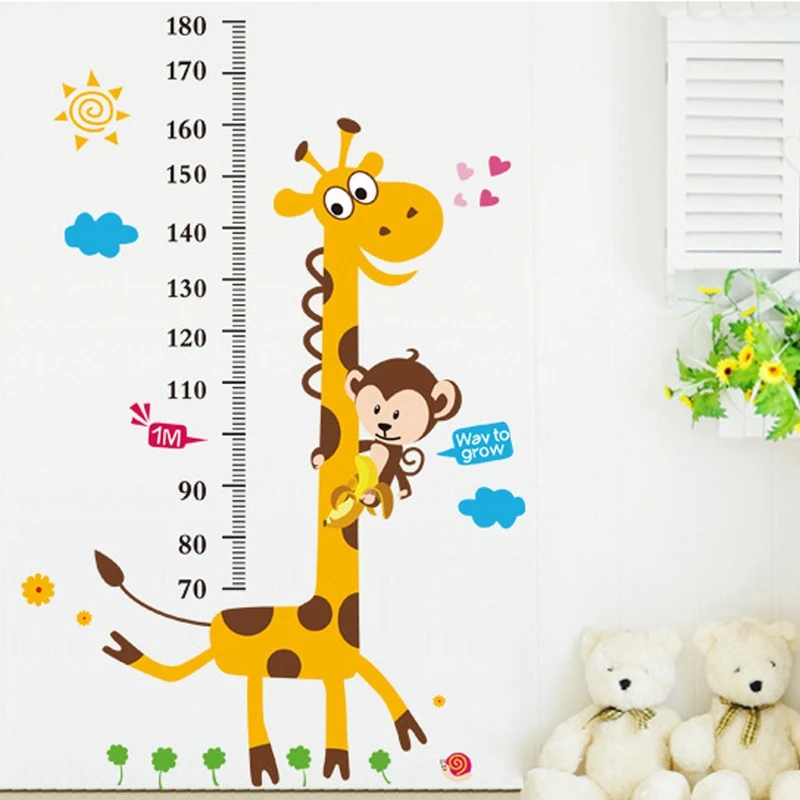 Cute Cartoon Giraffe Height Ruler Wall Stickers Kids Height Chart Wall Sticker Decor Home Room