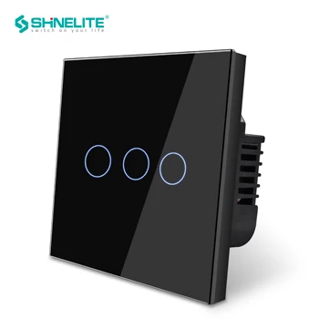 

Shinelite, Wall Switch, 3 gang 1 way, AC110~250V, UK Touch Light Switch with LED indicator,Black Crystal Glass Panel