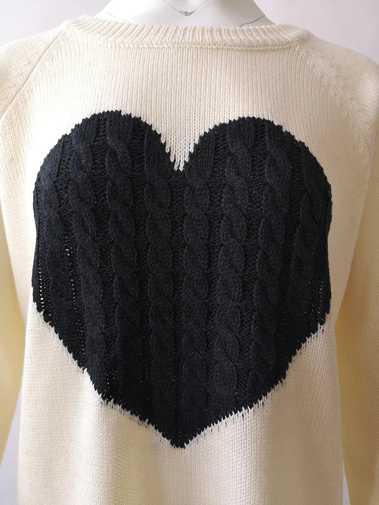 Wontive осенне-зимние женские свитера с рисунком сердца, топы с длинными рукавами и круглым вырезом, милые пуловеры, вязаные свободные свитера
