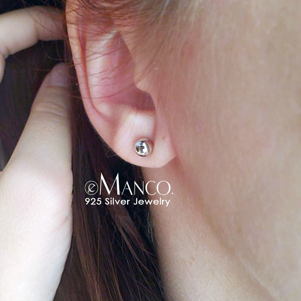 e-Manco 925 Silver Earrings For Women Sterling Silver Fine Earring Jewelry 3-8mm Bead Stud Earrings Femme Gift Wholesale