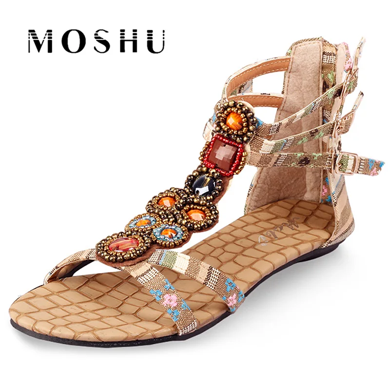 

Women Summer Bohemia Flat Sandals Beaded Rhinestone Flip Flops Slippers Ladies Cover Heel Casual Shoes Zapatos Mujer