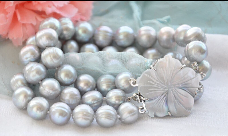 

FREE SHIPPING ****** 3strands 12mm gray round freshwater pearl bracelet 8inch