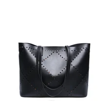 2016 New Arrival High Capacity Women Ladies Hollow Out Pattern Genuine Leather Shoulder Bags Handbag Retail Free Shipping