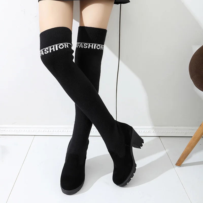 

Socks Boots Women Shoes Over The Knee High Boots Autumn Winter Knitted Shoes Long Thigh High Boots Elastic Slim Female Sock Boot