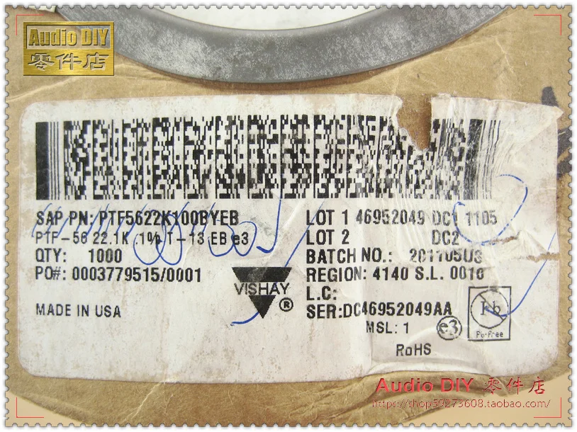 Горячая Распродажа 30 шт/50 шт ALE PTF56 22,1 K/0,25 W 0.1% 10ppm высокоточные низкотемпературные осевые Металлические пленочные резисторы