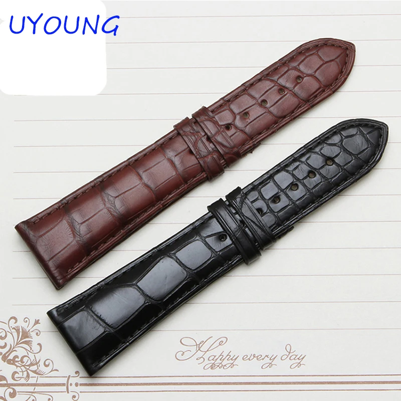 

22mm Black Brown Crocodile Watchband High Quality Bamboo Shaped Men Watch accessories Bracelet Brand General