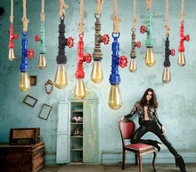 DIY loft retro industrial vintage Steampunk water Pipe colorful pendant lamp e27 hemp rope light for bar Restaurant dining room creative diy retro rope pendant light loft vintage lamp restaurant bedroom diningroom pendant lamp hand knitted hemp rope light