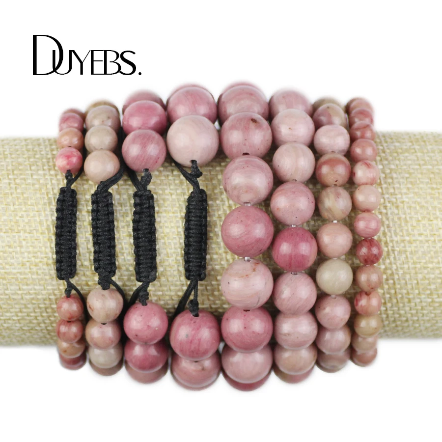 

DUYEBS Natural Stone Bracelet For Women 6/8/10/12MM Rhodonite Beads Braided/Elastic Rope Men Charms Bangle Fashion jewelry Gift