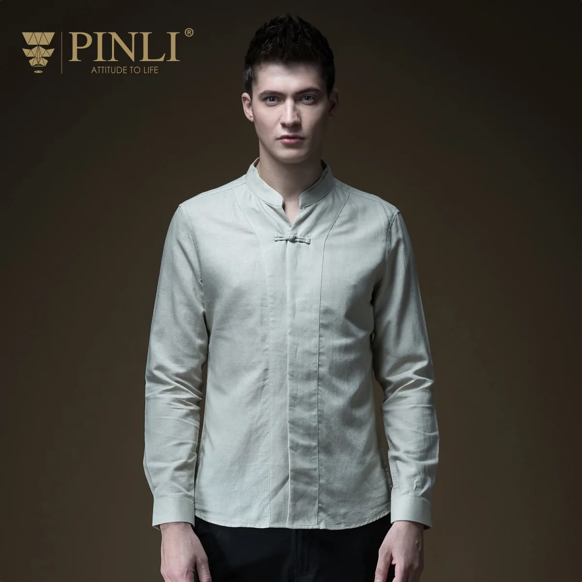 Camiseta Masculina, новая весенняя популярная мужская рубашка с длинными рукавами в китайском стиле, B191213029 - Цвет: Light khaki