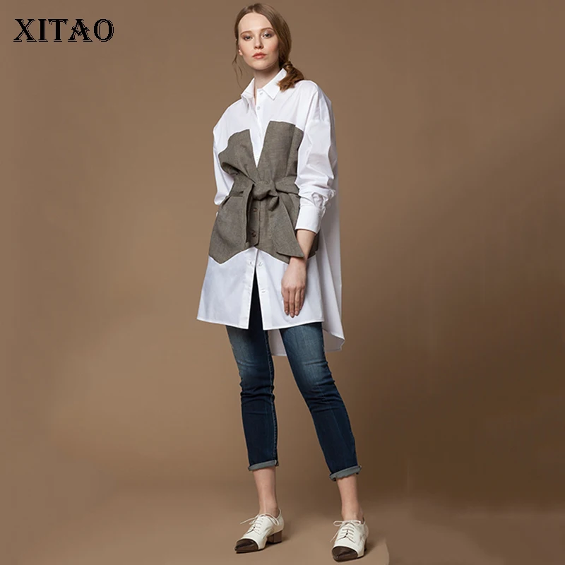 Женское плиссированное платье XITAO уличное с отложным воротником и кнопками 2019 |