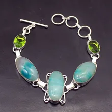 Натуральный Зеленый Перидот Ботсвана агате925 стерлингового серебра красивые украшения цепи звенья браслеты для женщин 8 дюймов A575